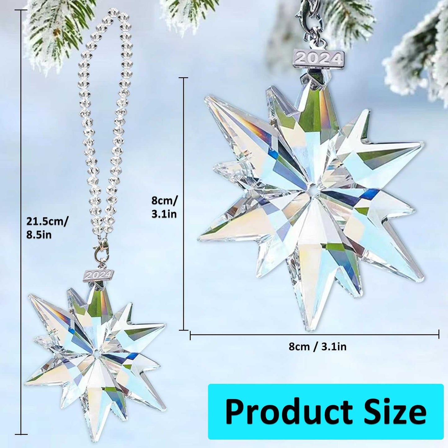2024 Annual Christmas Ornaments Crystal Snowflake Star, Sparkly Crystal Ornament for Christmas Tree, Beautiful Ornaments for Women Girls