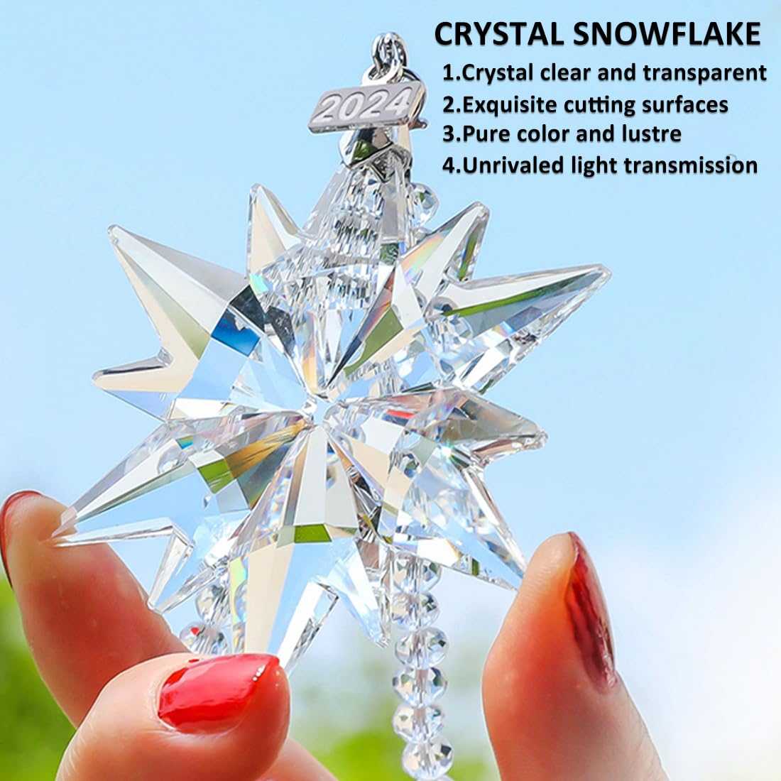 2024 Annual Christmas Ornaments Crystal Snowflake Star, Sparkly Crystal Ornament for Christmas Tree, Beautiful Ornaments for Women Girls