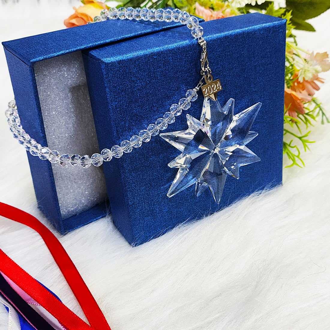 2024 Annual Christmas Ornaments Crystal Snowflake Star, Sparkly Crystal Ornament for Christmas Tree, Beautiful Ornaments for Women Girls