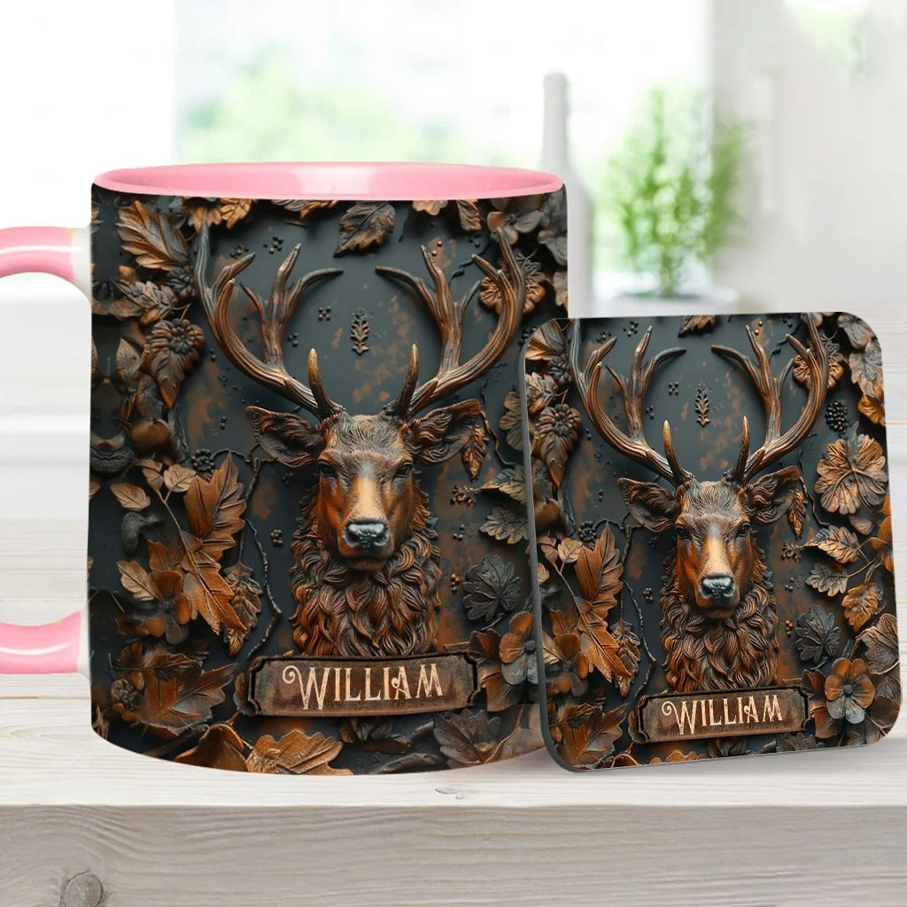 Personalized Deer Hunting Accent Mug, Custom Buck Ceramic Coffee Cup, Gift for Hunter Dad Husband Boyfriend Deer Hunting Lover