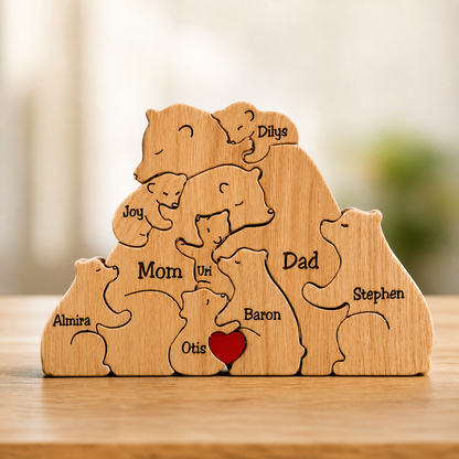 Personalisiertes Holzbärenfamilien-Puzzle, individuelles Namensgeschenk für die Familie