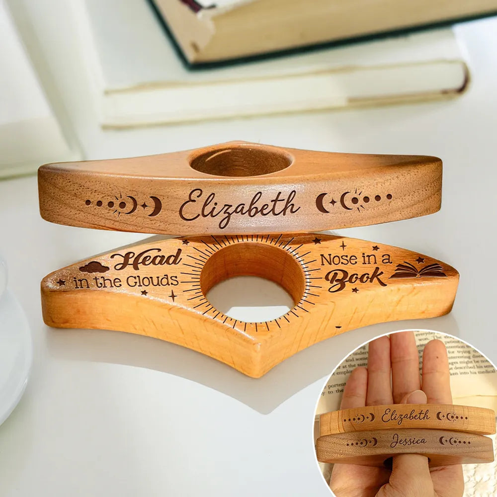 Personalized Book Page Holder with Name, Engraved Wooden Thumb Page Holder for One Hand Reading, Gift for Book Lover Reader Bookworm