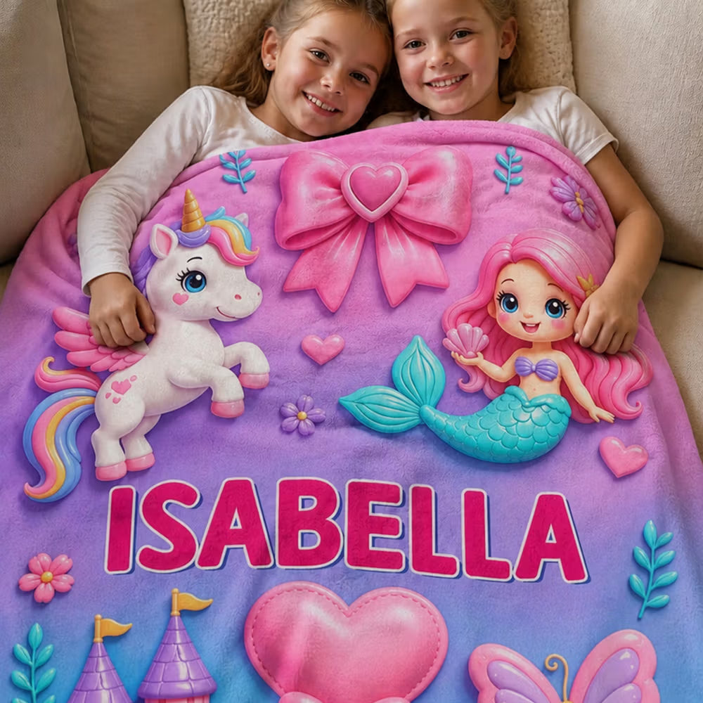 Personalized Woodland Animal Truck Blanket with Name, Cute Cartoon Kids Throw Blanket, Custom Birthday Gift for Boy Girl Nursery Room Decor