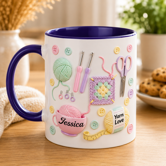 Yarn Love Personalized Accent Mug – Custom Name Gift for Knitters