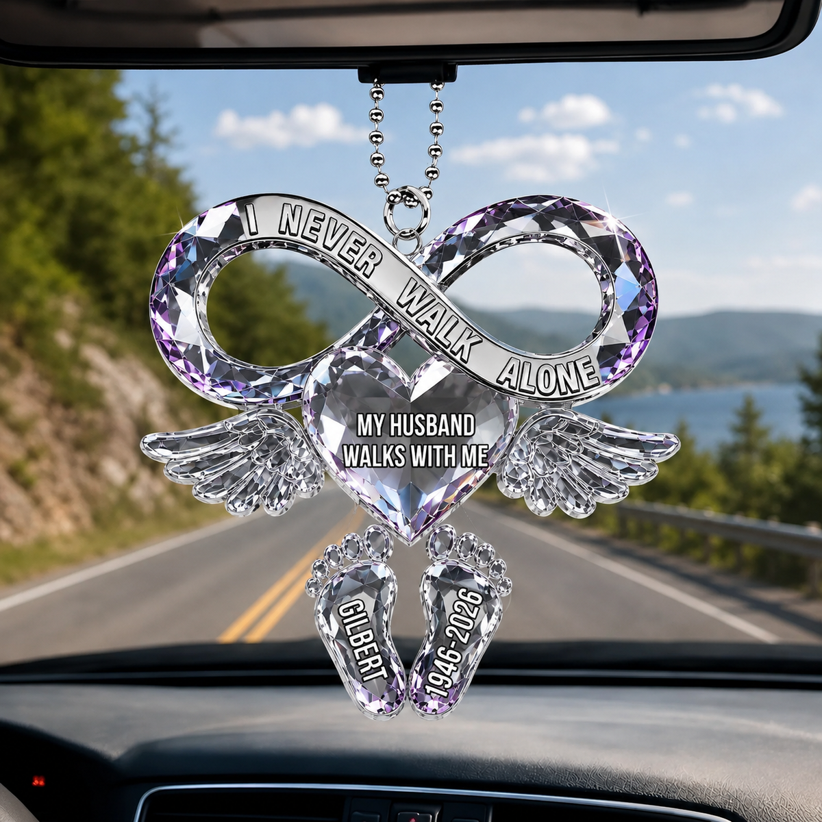 Your Love Still Rides Beside Me Personalized Memorial Car Hanger, Custom Acrylic Sympathy Ornament with Name and Date