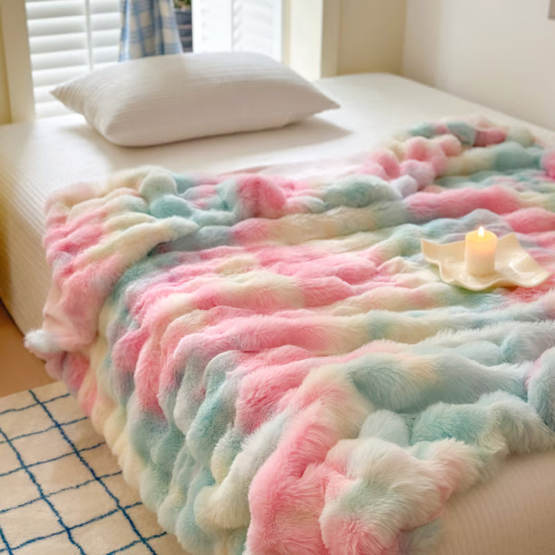 Popular thickened rabbit plush nap blanket, flannel milk velvet cover blanket