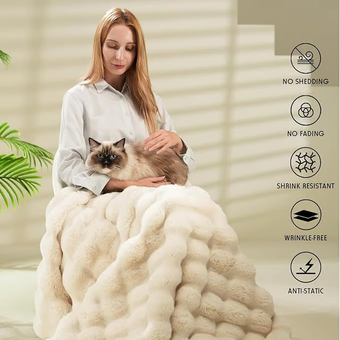 Popular thickened rabbit plush nap blanket, flannel milk velvet cover blanket