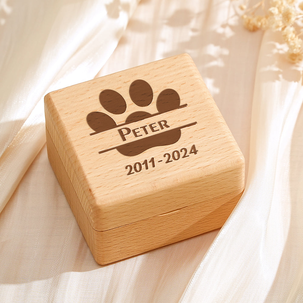 Personalized Wooden Pet Ashes Box Dog Cat Fur Keepsake Box Pet Memorial Gift for Pet Owner