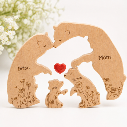 Personalisiertes Holzpuzzle „Bärenfamilie“ – Individuelles Namensgeschenk für Mama, Muttertag, Familienerbstück Deko