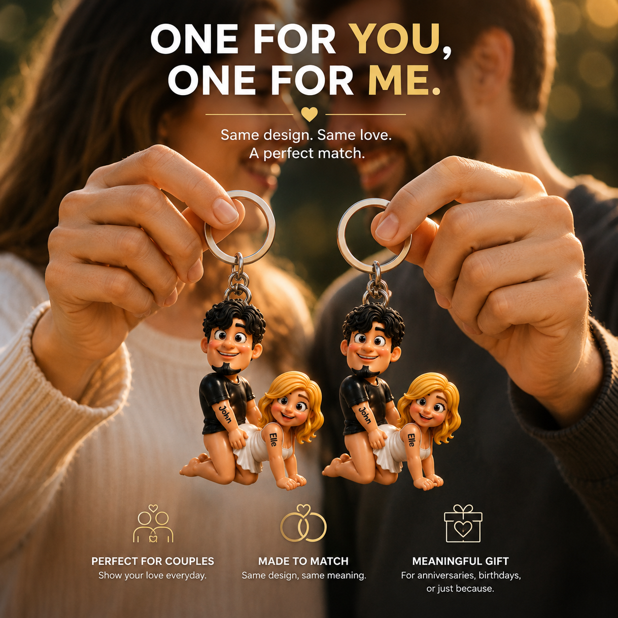 Naughty Personalized Couple Keychain 3D Effect – Custom Couple Keyring Gift for Boyfriend, Husband, Wife, Girlfriend, Anniversary Keepsake
