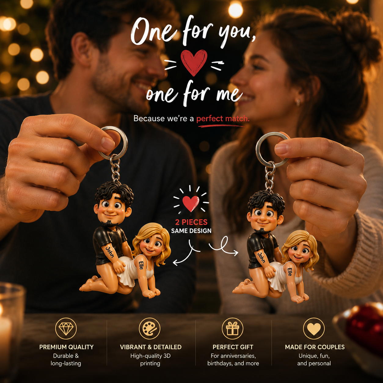 Naughty Personalized Couple Keychain 3D Effect – Custom Couple Keyring Gift for Boyfriend, Husband, Wife, Girlfriend, Anniversary Keepsake