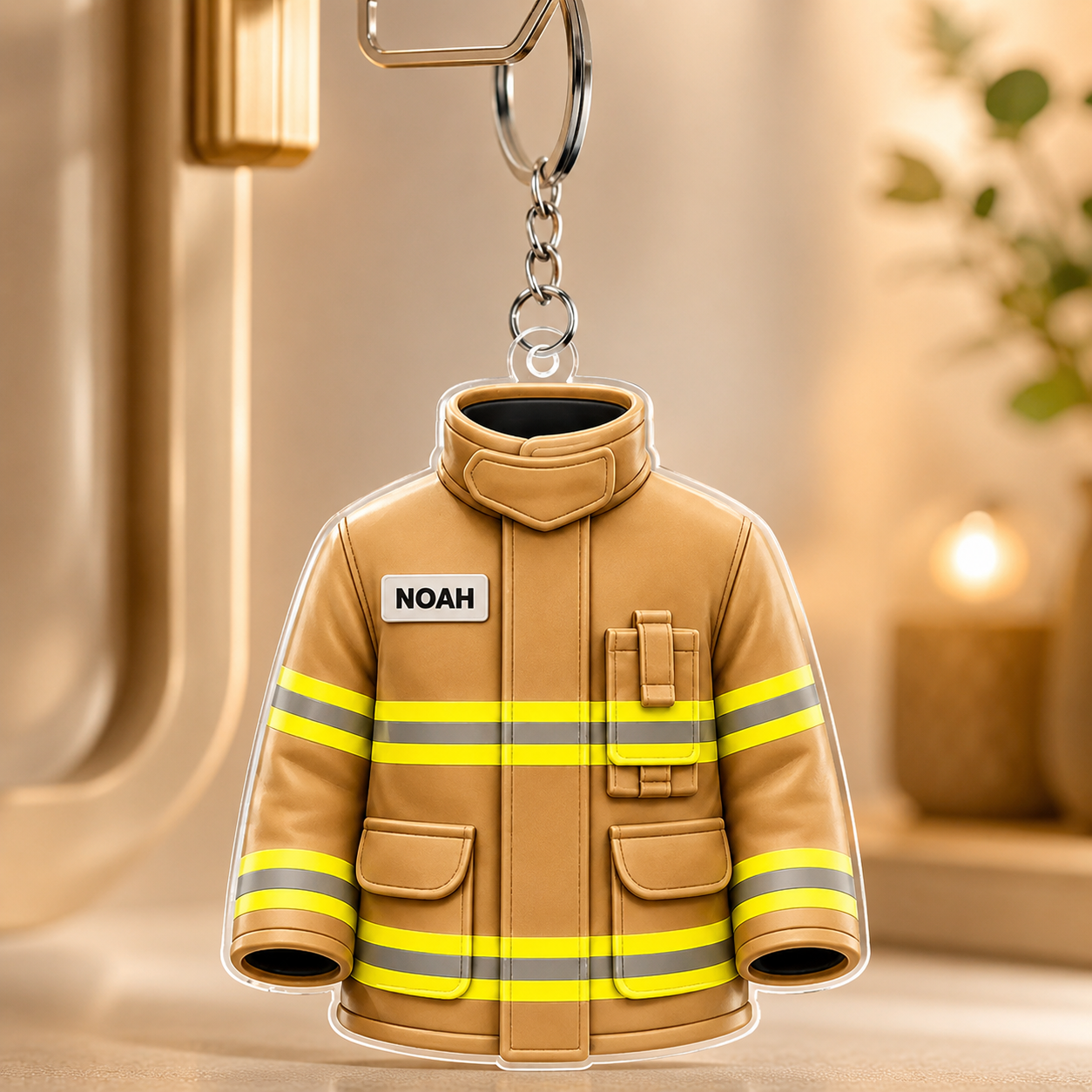 Personalized Firefighter Jacket Acrylic Keychain 3D Effect