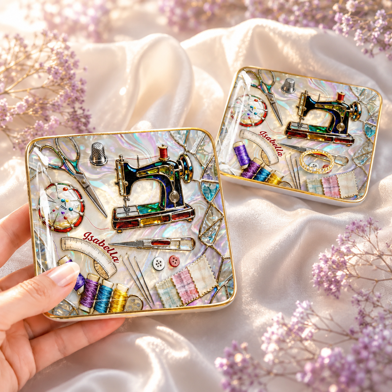 Custom Sewing Jewelry Dish for Sewing Lovers – Personalized Ceramic Ring Dish for Mom, Grandma, Wife, Daughter