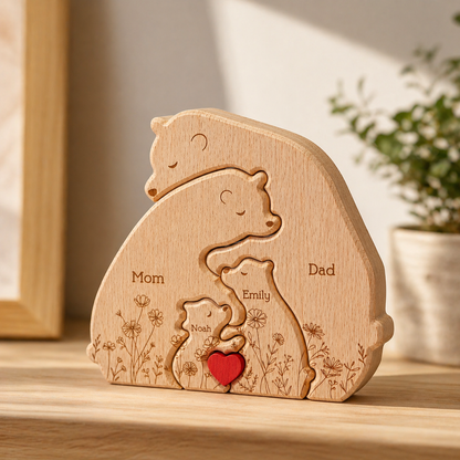 Personalisiertes Holzpuzzle „Bärenfamilie“ – Individuelles Namensgeschenk für Mama, Muttertag, Familienerbstück Deko
