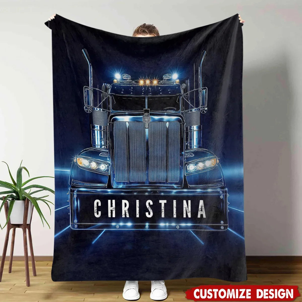 Personalized Semi Truck Driver Blanket – Custom Name Long Haul Trucker Fleece & Sherpa Throw Gift