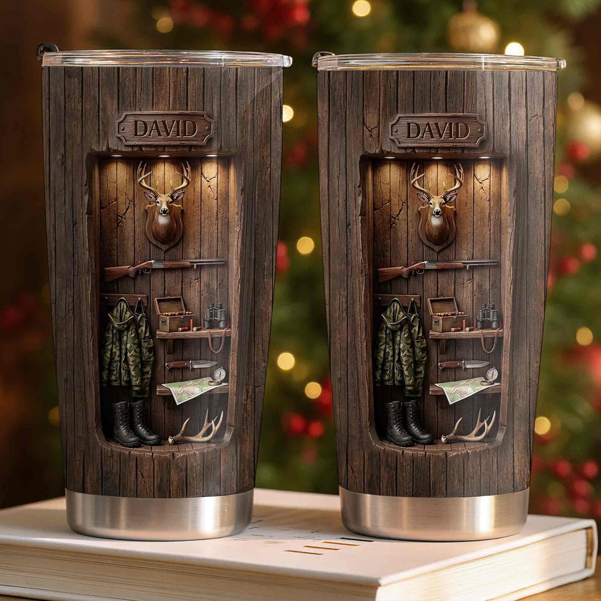 Personalized Hunting Spirit Deer Cabin Tumbler – Custom Name Stainless Steel Travel Mug Gift for Hunters & Dad