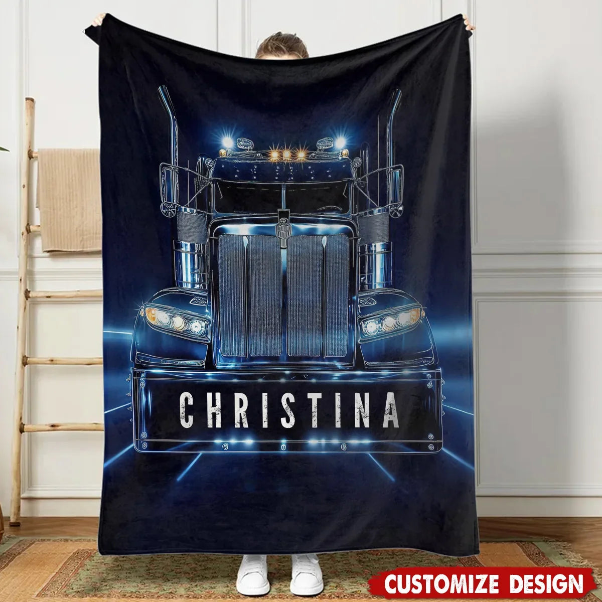 Personalized Semi Truck Driver Blanket – Custom Name Long Haul Trucker Fleece & Sherpa Throw Gift