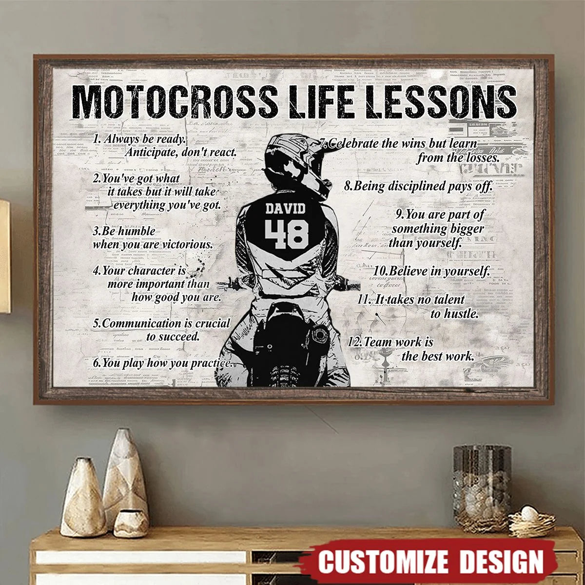 Personalized Motocross Life Lessons Poster Print – Custom Name Dirt Bike Racing Wall Art Decor for Dirt Bike Riders