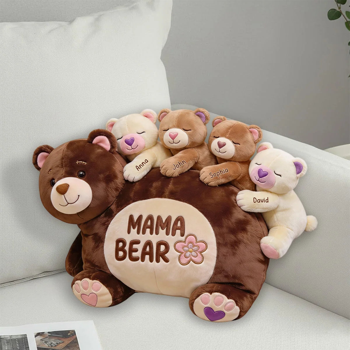 Personalized Mama Bear Faux Fur Shaped Pillow – Custom Name Mother’s Day Throw Pillow for Mom, Grandma, and Family Decor