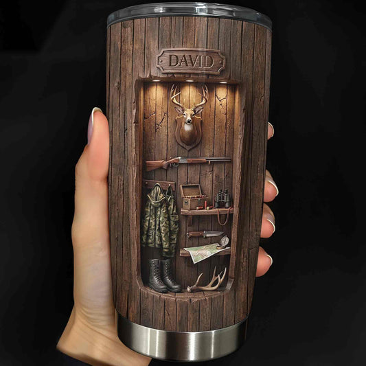 Personalized Hunting Spirit Deer Cabin Tumbler – Custom Name Stainless Steel Travel Mug Gift for Hunters & Dad