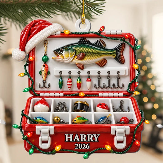 Personalized Fishing Tackle Box 3D Effect Ornament – Custom Name Christmas Gift for Fisherman & Dad