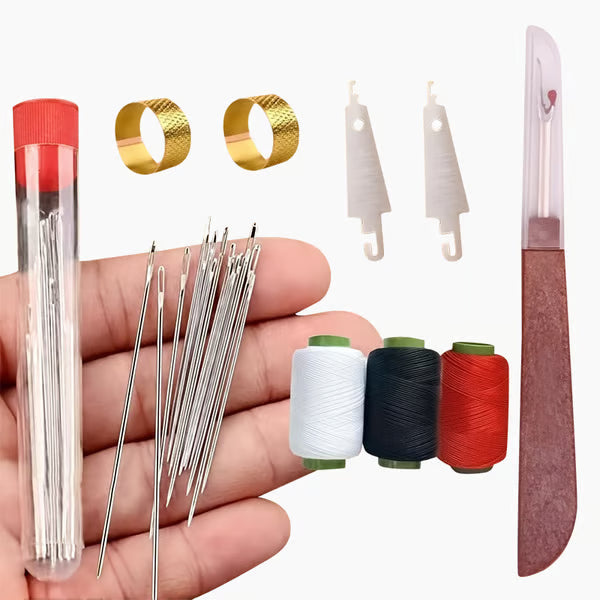 34PCS Big Eye Steel Needles Set - Long & Thin Handmade Quilting & Sewing Needles Kit for DIY Sewing Projects