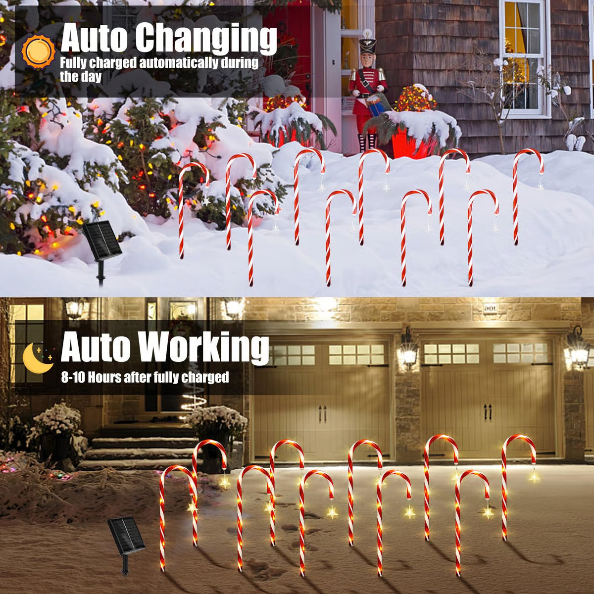 Xmas Outdoor Solar Candy Cane Stake Lights,  Christmas Decorations Outdoor Solar