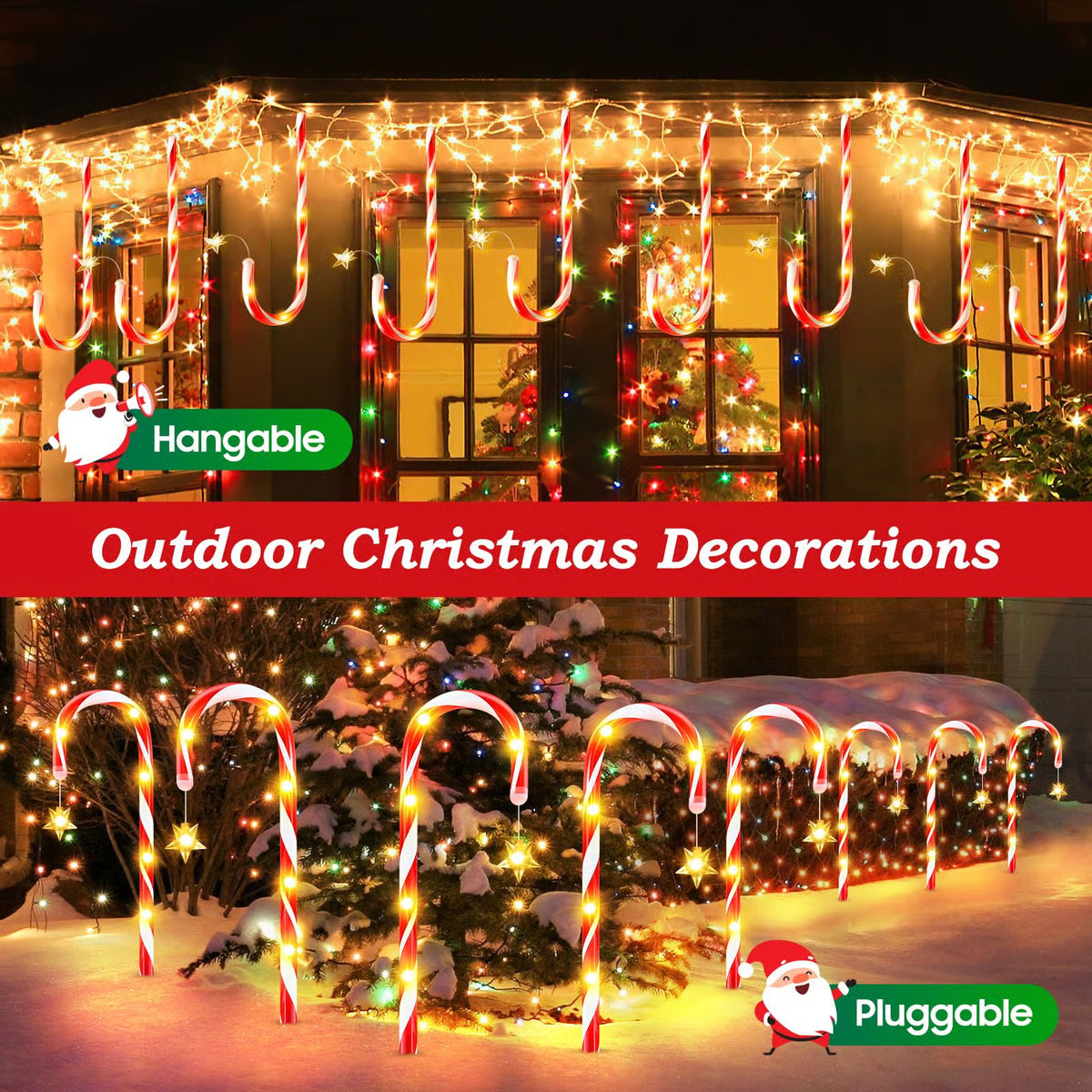 Xmas Outdoor Solar Candy Cane Stake Lights,  Christmas Decorations Outdoor Solar