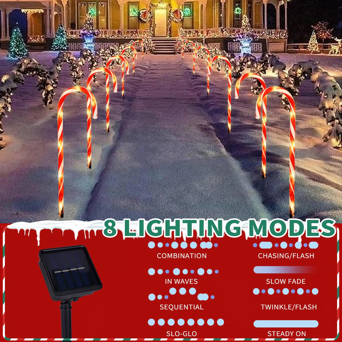 Xmas Outdoor Solar Candy Cane Stake Lights,  Christmas Decorations Outdoor Solar