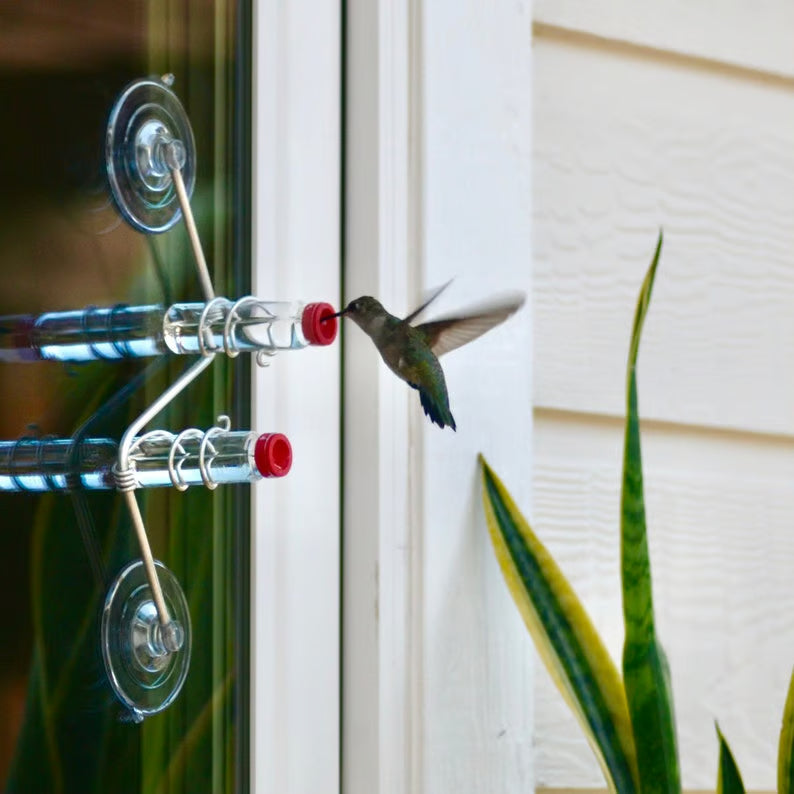Window Hummingbird Feeder, Handcrafted Copper and Aluminum