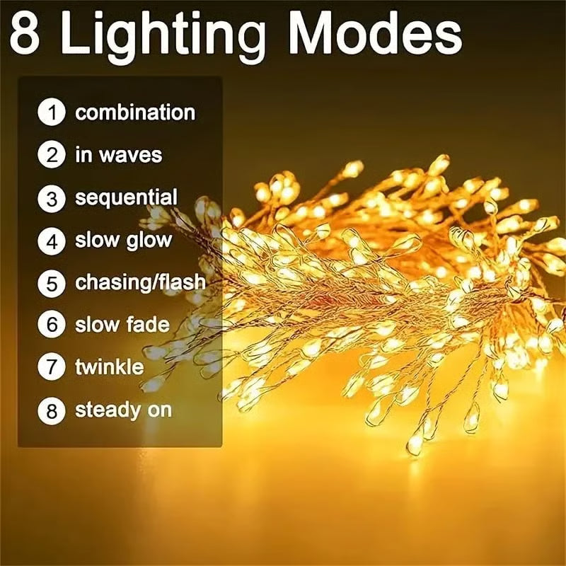 LED Copper Wire Firecracker Light String for Christmas Tree, LED Beaded Fairy Cluster Twinkle Lights, for Holiday Decoration