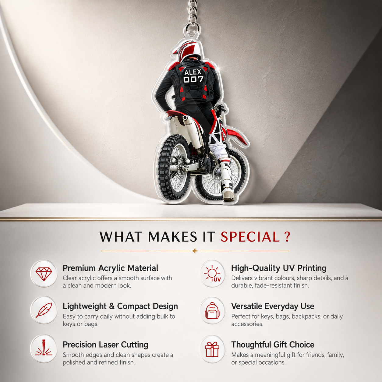 Personalized Motocross Dirt Bike Acrylic Keychain 3D Effect