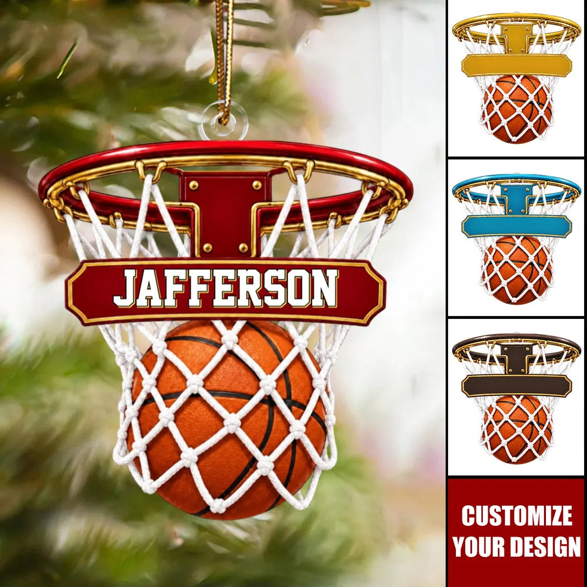 Personalized Basketball Hoop Christmas Ornament – Custom Name Sports Keepsake Gift for Players & Coaches