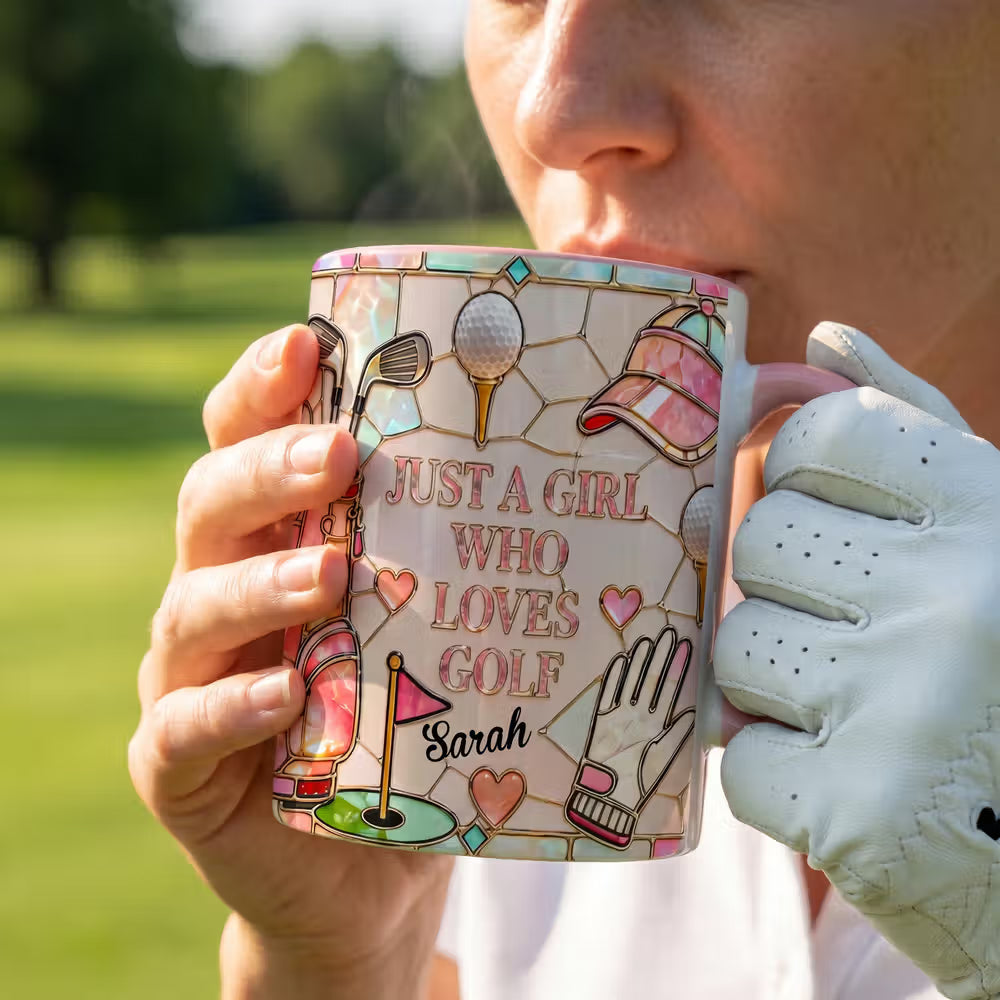 Personalised Multicolor Just A Girl Who Loves Golf 11 oz 15 oz Ceramic Mug with Name Daily Use Birthday Gift for Golf Lovers