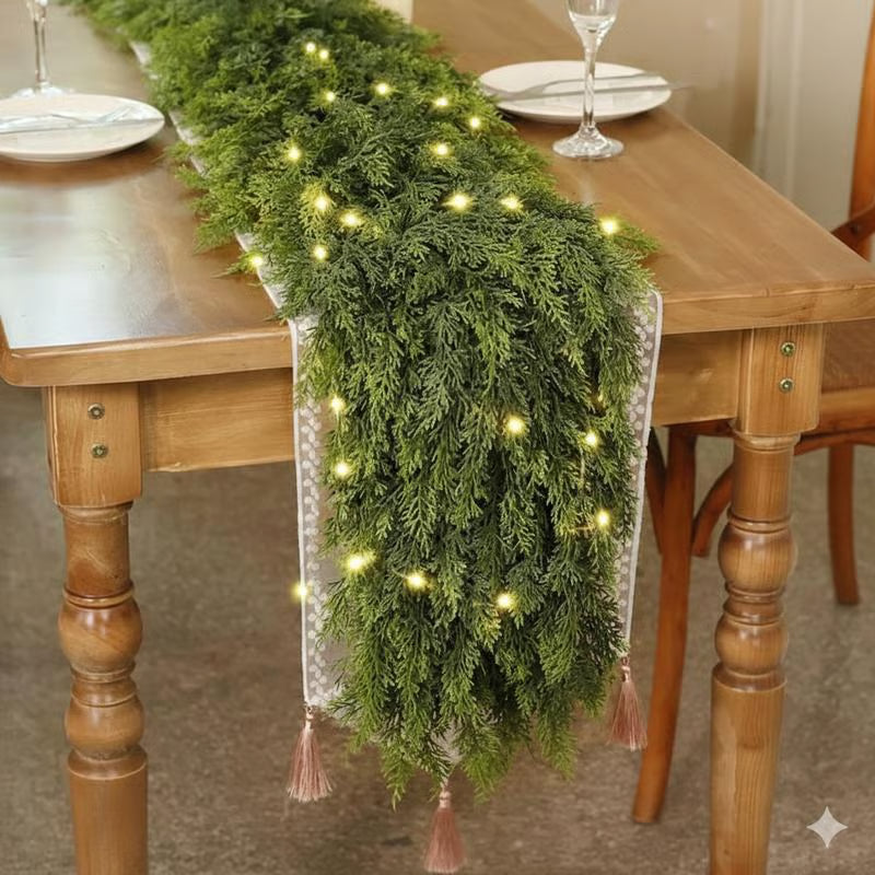 Pre-Lit Cedar Christmas Garland – 6FT of Warm LED Glow & Lifelike Pine for Cozy Holiday Spaces