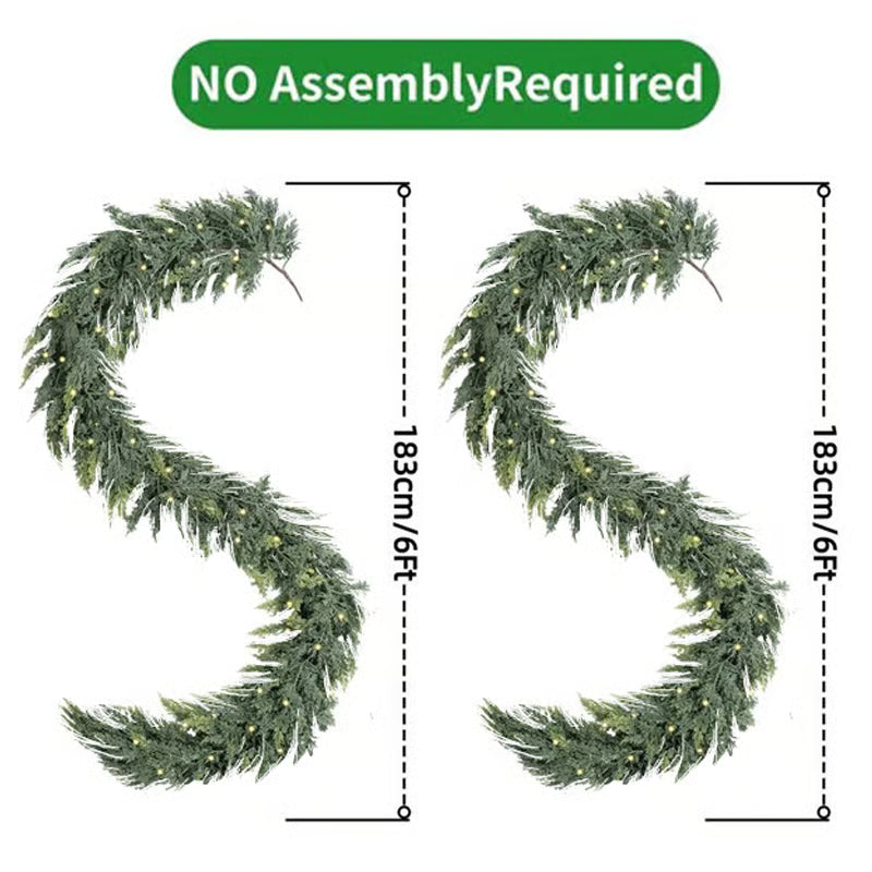 Pre-Lit Cedar Christmas Garland – 6FT of Warm LED Glow & Lifelike Pine for Cozy Holiday Spaces