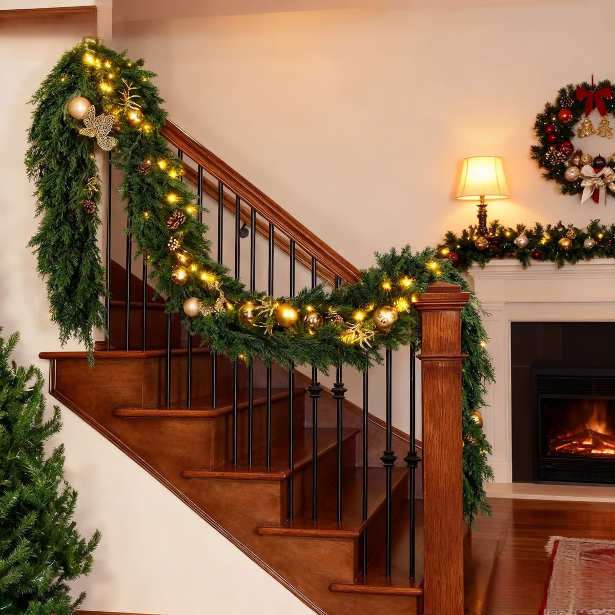 Pre-Lit Cedar Christmas Garland – 6FT of Warm LED Glow & Lifelike Pine for Cozy Holiday Spaces
