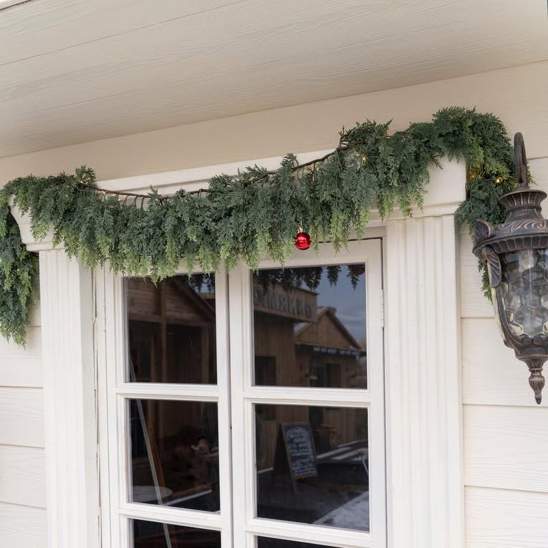 Pre-Lit Cedar Christmas Garland – 6FT of Warm LED Glow & Lifelike Pine for Cozy Holiday Spaces