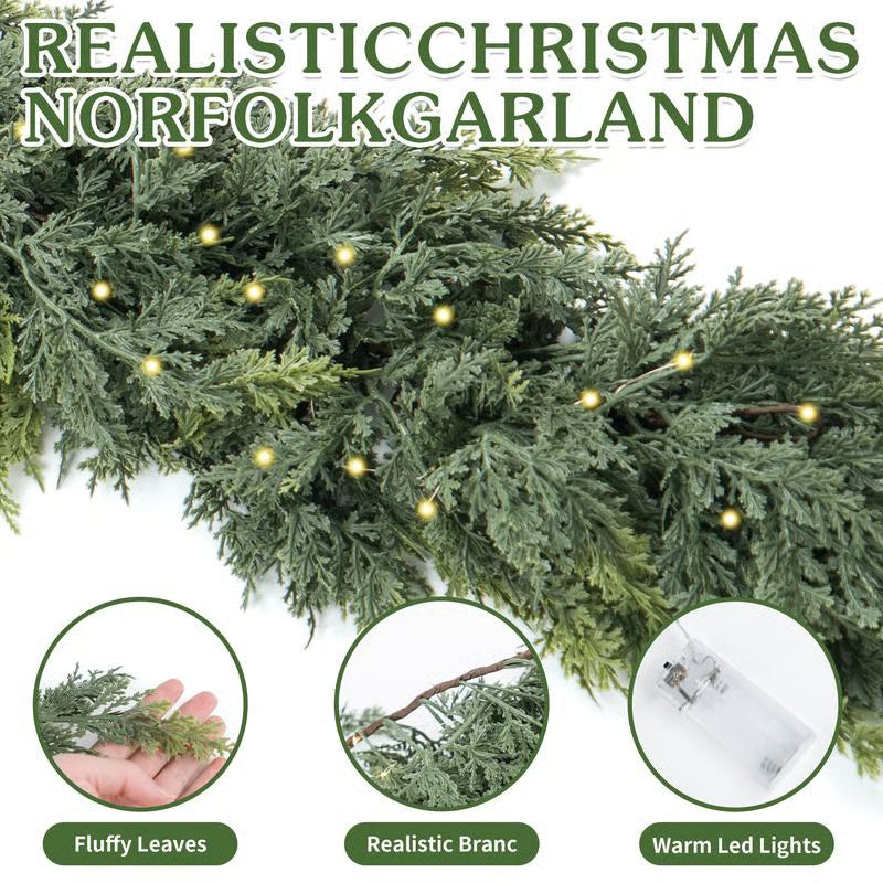 Pre-Lit Cedar Christmas Garland – 6FT of Warm LED Glow & Lifelike Pine for Cozy Holiday Spaces