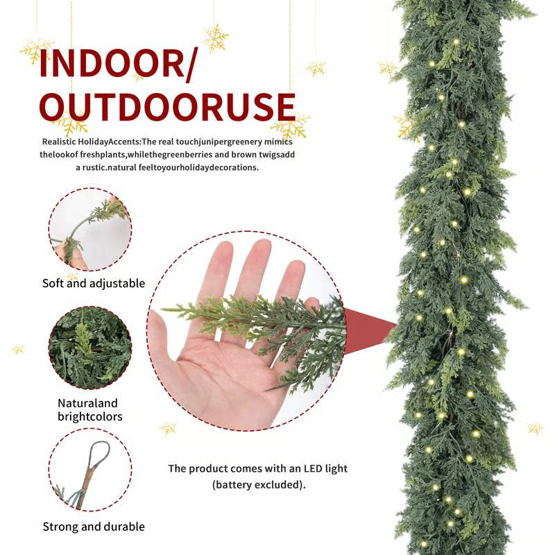 Pre-Lit Cedar Christmas Garland – 6FT of Warm LED Glow & Lifelike Pine for Cozy Holiday Spaces