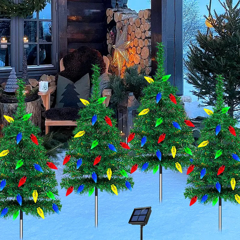2026 New Solar Christmas Tree Lights Holiday Decorations, Outdoor Waterproof Garden LED Stake Lights
