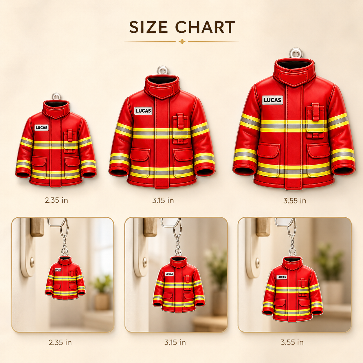 Personalized Firefighter Jacket Acrylic Keychain 3D Effect