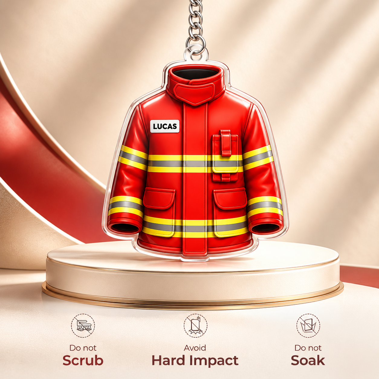 Personalized Firefighter Jacket Acrylic Keychain 3D Effect