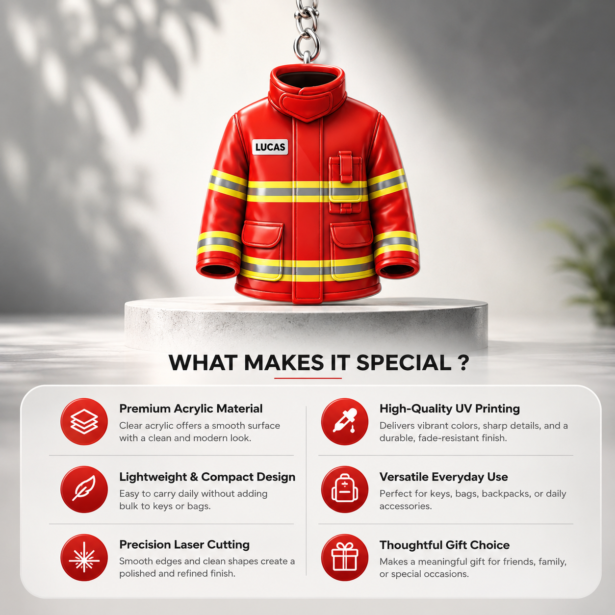 Personalized Firefighter Jacket Acrylic Keychain 3D Effect