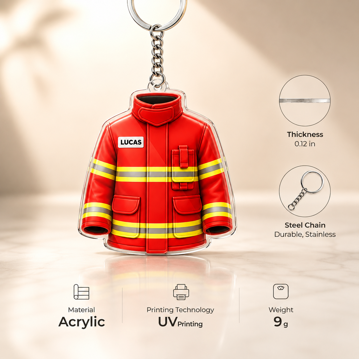Personalized Firefighter Jacket Acrylic Keychain 3D Effect