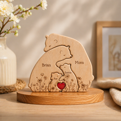 Personalisiertes Holzpuzzle „Bärenfamilie“ – Individuelles Namensgeschenk für Mama, Muttertag, Familienerbstück Deko