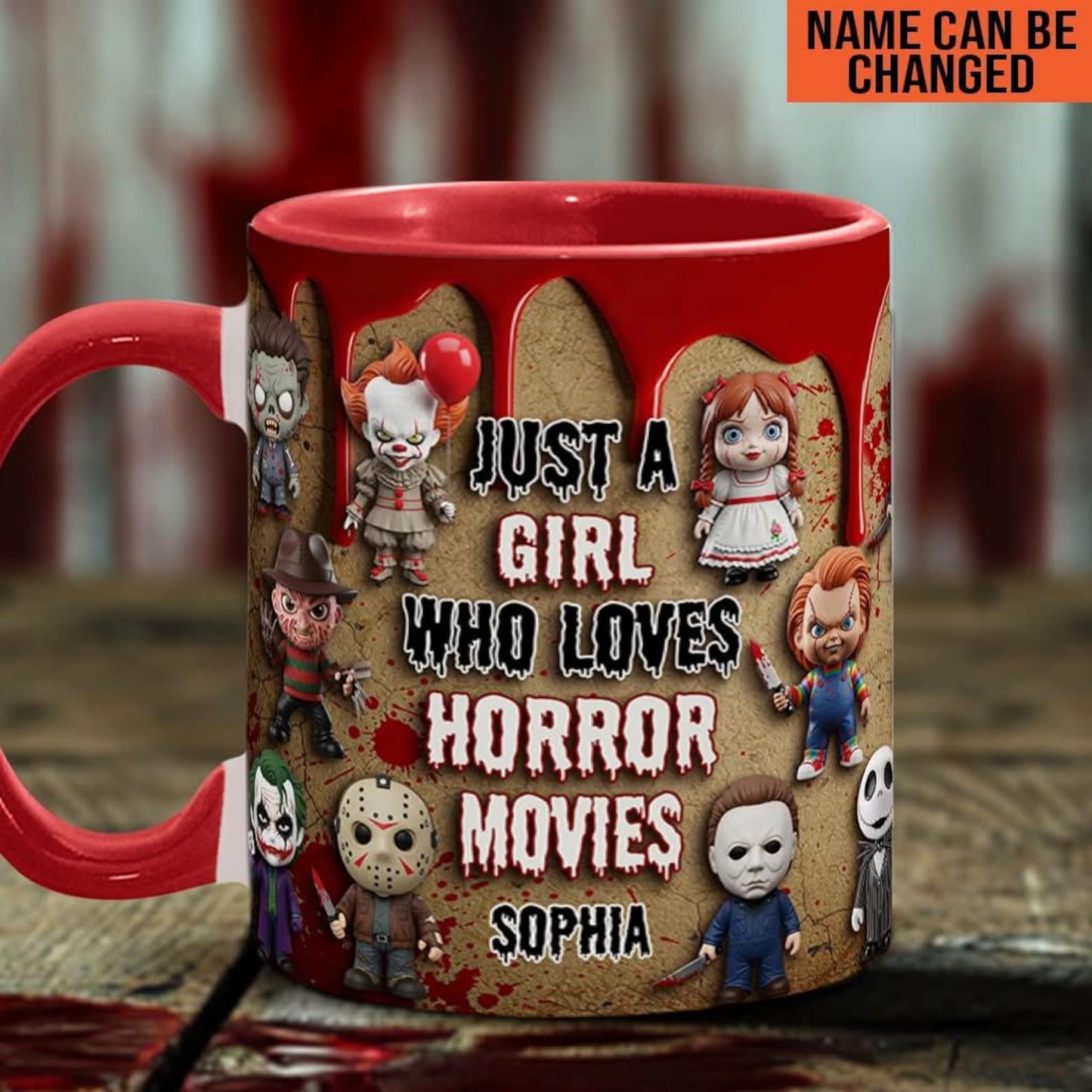 Just A Girl Who Loves Horror Movies - Personalized Accent Mug, Gift for Film Buffs, Coffee Lover's Mug, Unique Mug for Parties, Halloween