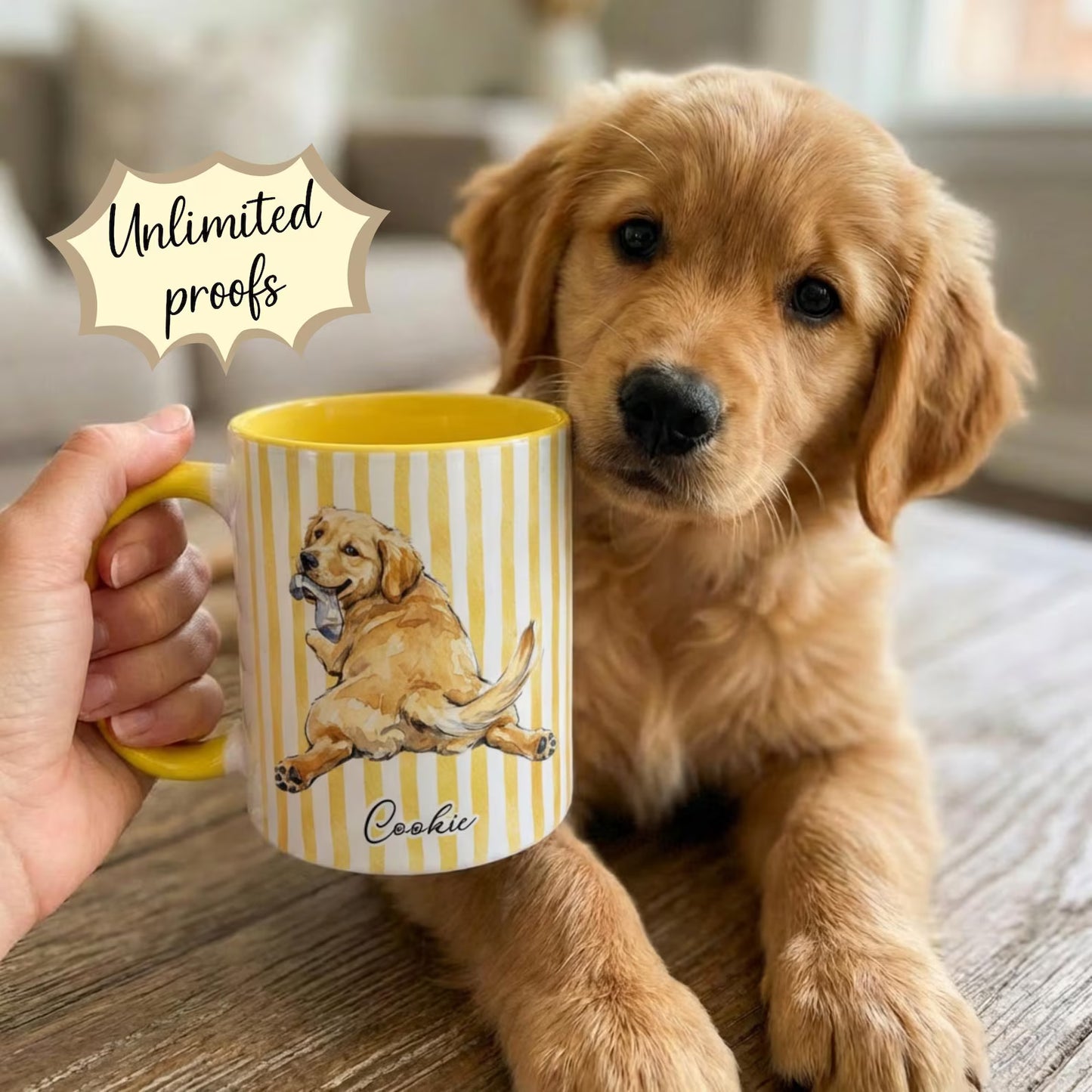 Custom Pet Portrait Mug, Personalized Watercolor Drawing from Dog & Cat Photo Cup, Pet Face Picture Gift for Animal Owner Image Striped Mug