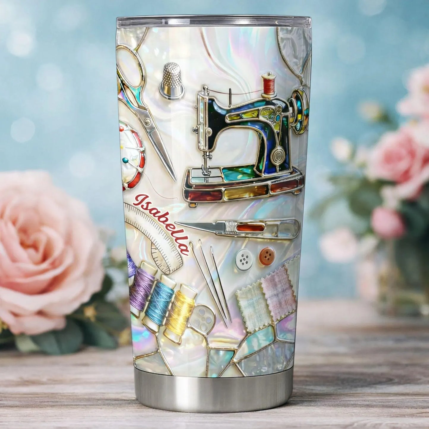 Personalized Quilting Tumbler with Name – Custom Sewing Lover Travel Cup, Quilter Gift, Seamstress Gift, Grandma Gift for Her