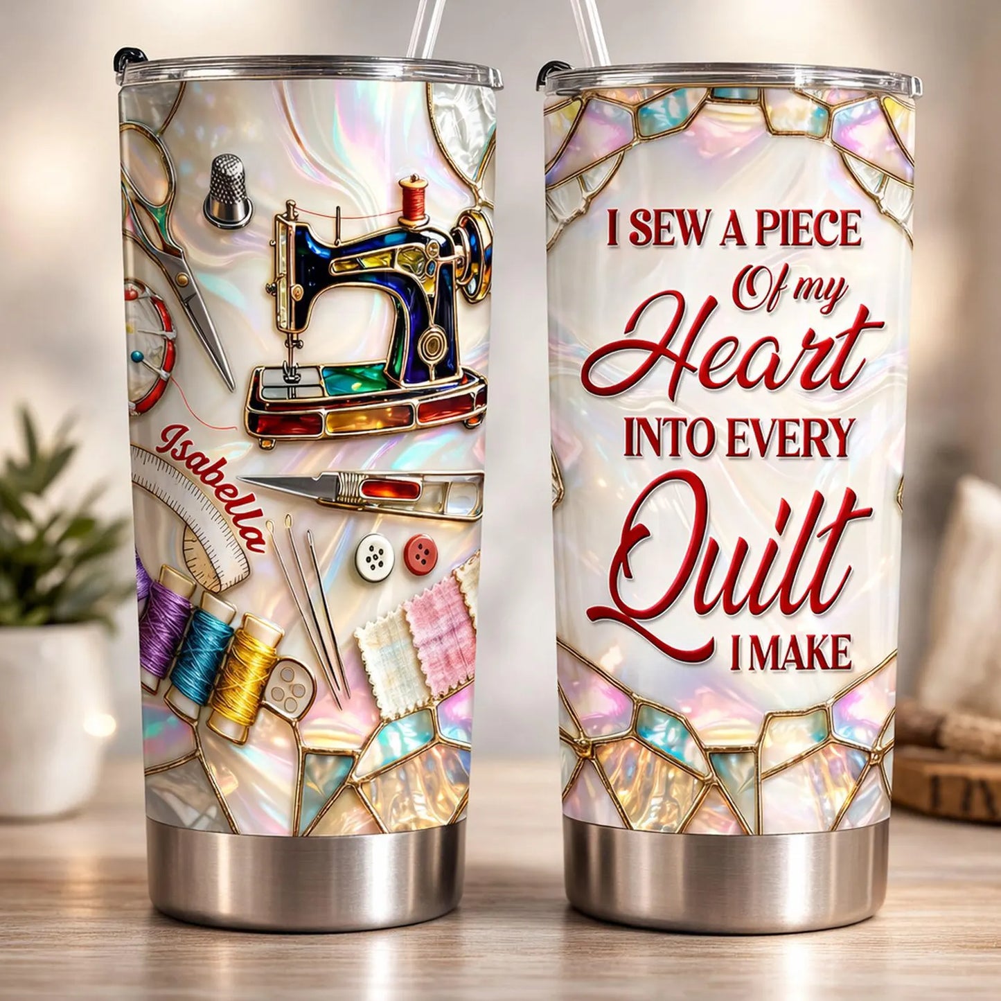 Personalized Quilting Tumbler with Name – Custom Sewing Lover Travel Cup, Quilter Gift, Seamstress Gift, Grandma Gift for Her